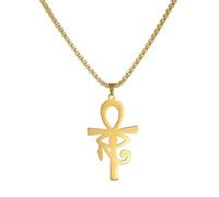 Ankh Cruz Ojo de Horus Collar Antiguo Símbolo Egipcio Ankh Cruz Colgante Collares Egipto Encanto Buena Suerte Amuleto Protección Joyería de acero inoxidable para hombres mujeres Navidad (Oro)