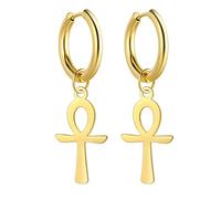 Ankh Cruz Pendientes Para Mujeres Hombres De Acero Inoxidable Antiguo Símbolo Egipcio Dioses De Ankh Cruz Dangle Pendientes De Aro Encanto Amuleto Joyería (oro)