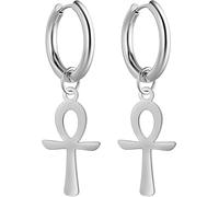 Ankh Cruz Pendientes Para Mujeres Hombres De Acero Inoxidable Antiguo Símbolo Egipcio Dioses De Ankh Cruz Dangle Pendientes De Aro Encanto Amuleto Joyería (plata)