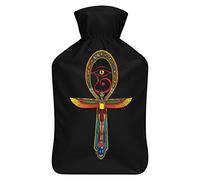 Ankh Eyes Of Horus - Botella de agua de goma egipcia con cubierta de felpa suave, bolsa de agua caliente para invierno, manos y pies, protección contra el frío, 1000 ml