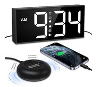 Ankilo Reloj despertador fuerte para adultos que duermen pesado, reloj de alarma dual con agitador de cama para sordos, reloj digital para volumen de 4 niveles, brillo de 5 niveles, repetición de