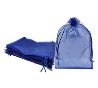 Ankirol 50 bolsas de organza transparentes, 12 x 16 pulgadas x bolsas grandes de organza con cordón, 5x7, Azul marino