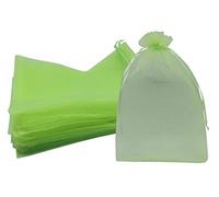 Ankirol 50 bolsas transparentes de organza para recuerdos de 12 x 16 bolsas grandes de organza con cordón (verde)