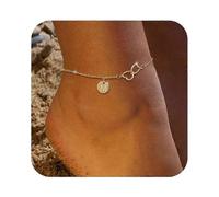 Ankle Bracelets for Women Waterproof, Gold Plated Initial Anklet Dainty Letter Heart Ankle Bracelets Handmade Adjustable Chain Anklet Summer Beach Jew