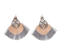 ANKROYU 1 Pair Retro Alloy Double Tassel Fanshaped Earring Ethnic Eardrop for Women Girls (Champán)