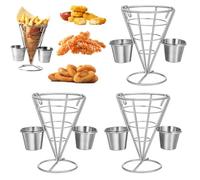ANKROYU Aoresac Soporte para Papas Fritas de Acero Inoxidable con Taza para Salsa Diseño de Cono en Espiral Cesta para Papas Fritas Soporte para Conos de Helado para el Hogar Cocin