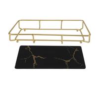 ANKROYU Bandeja de tocador de baño Premium Modern Anti Slip Counteryop Organizador de Almacenamiento de Hierro de Vidrio para decoración del Lavabo del baño con Plato y Set de reji (S Negro)