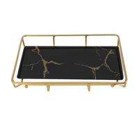 ANKROYU Bandeja de tocador de baño Premium Modern Anti Slip Counteryop Organizador de Almacenamiento de Hierro de Vidrio para decoración del Lavabo del baño con Plato y Set de reji (L Negro)