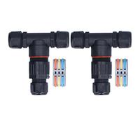 ANKROYU Caja de conexiones de 3 vías Conector eléctrico en forma de T IP68 Clasificado 450V 32A Conector de cable exterior para luces de inundación Luces de calle Luces de jardín 2 (Tres dentro y