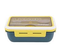 ANKROYU Compartment Lunch Box Thermal Box 2 Compartments Leak Proof 1100ml Capacity with Spoon Chopsticks for Office School Adults Plastic Silicone Material (Amarillo azul)