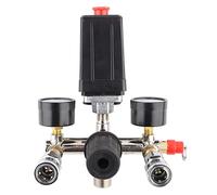 ANKROYU Conjunto de soporte de compresor de aire Regulador de colector de válvula de interruptor de control de presión con medidores dobles Construcción resistente para sistemas de
