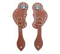 ANKROYU Correas para espuelas para Botas de Vaquero Occidental Accesorios ecuestres de Rodeo Ajustables de Primera Calidad Juego de 2 Cuero de PU Resistente con Decoraciones de Dia