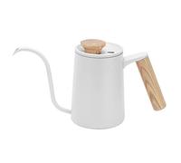 ANKROYU de acero inoxidable de 650 ml con cuello de cisne y pico largo, de goteo para el hogar, barista, cocina, grado alimenticio 304, con mango de madera y orificio para termóm (Blanco)