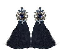 ANKROYU Diamond Flower Tassel Earrings Vintage Retro Elegant Long Dangling Ear Studs For Women Party Wedding Alloy Jewelry Gift Set 1 Pair (Azul oscuro)