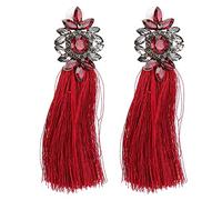 ANKROYU Diamond Flower Tassel Earrings Vintage Retro Elegant Long Dangling Ear Studs For Women Party Wedding Alloy Jewelry Gift Set 1 Pair (Rojo)