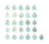ANKROYU DIY Alloy Letter Pendants 26pcs A Z Capital Alphabet Charms Round Metal Jewelry Making Supplies for Personalized Bracelets Necklaces Crafting (Azul cielo)