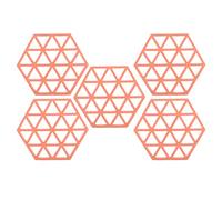 ANKROYU Hexagon Silicone Placemats Heat Insulation Non Slip Dish Cup Bowl Mats for Dining Table Kitchen Home 5 Pack Durable Easy Clean 16x14cm (Rojo)