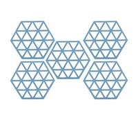 ANKROYU Hexagon Silicone Placemats Heat Insulation Non Slip Dish Cup Bowl Mats for Dining Table Kitchen Home 5 Pack Durable Easy Clean 16x14cm (Azul)
