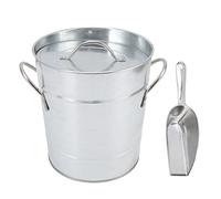 ANKROYU Ice Bucket Round with Ice Shovel Galvanized Sheet Plastic Beer Chiller Bin for Bar Home Party Outdoor Camping Picnic Summer BBQ (Plata)
