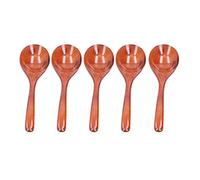 ANKROYU Juego de 5 cucharas de madera hechas a mano de madera de haya para mezclar utensilios de cocina, mango largo, sopa, gachas, cucharas redondas para cocina, hornear, uso en e (cuchara oscura)