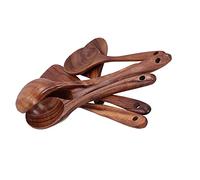 ANKROYU Juego de utensilios de cocina de madera de teca, 7 piezas, espátula de cocina con mango largo, cuchara, herramientas seguras antiadherentes para chefs caseros, duraderas, l