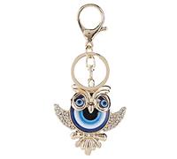 ANKROYU Llavero de diamantes de imitación, joyería de moda con búho azul turco, colgante de mal de ojo para mujer, bolso, accesorios, decoración de pared, material duradero de alea