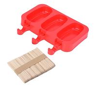 ANKROYU Molde de silicona para paletas de hielo con tapa, 3 cavidades, molde para barra de helado con 50 varillas, silicona reutilizable apilable para paletas caseras, yogur, caram