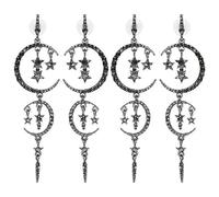 ANKROYU Moon Star Earrings Romantic Fashion Jewelry Alloy Diamond Elegant Dangling Earrings for Women Girls Holiday Party Date Night Gift 2 Pairs (Negro)