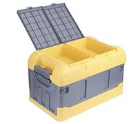 ANKROYU Organizador plegable para maletero de coche, caja de almacenamiento resistente de 45 litros con cubierta alta, dos compartimentos, capacidad de carga de 60 kg para SUV, sed (Amarilla)