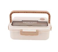 ANKROYU Plastic 3 Compartment Lunch Box 1000ml Microwave Safe Box With Handle For Kids Adults Students Office Worker School Picnic Lightweight Stylish Food Grade Container (Beige)