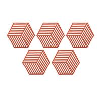 ANKROYU Silicone Hexagon Trivet Mats Heat Resistant Non Slip Hot Pan Mats for Kitchen Dining Table Dish Placemats Set of 5 Food Grade 16x14cm (Rojo)