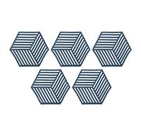 ANKROYU Silicone Hexagon Trivet Mats Heat Resistant Non Slip Hot Pan Mats for Kitchen Dining Table Dish Placemats Set of 5 Food Grade 16x14cm (Azul)