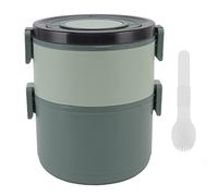 ANKROYU Stackable Lunch Box 1600ml 2 Tier Large Capacity Food Grade Plastic Heat Preserving Leakproof Microwave Safe Container for Adults Office School (Pasta de frijoles verde)