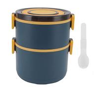 ANKROYU Stackable Lunch Box 1600ml 2 Tier Large Capacity Food Grade Plastic Heat Preserving Leakproof Microwave Safe Container for Adults Office School (Azul elegante)
