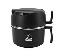 ANKROYU Stainless Steel Noodle Bowl Lunch Box Double Layer Ramen Cooker with Handle Lid Fork Spoon Heat Insulating Food Grade 304 Stainless Steel Large Capacity for Office Workers (Negro)