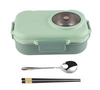 ANKROYU Thermal Lunch Box 1100ml Insulated Box Double Layer 3 Grid Leakproof Stainless Steel Food Container for Office School Adults Kids 304 Steel with Chopsticks Spoon Soup Bow (Verde)