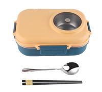 ANKROYU Thermal Lunch Box 1100ml Insulated Box Double Layer 3 Grid Leakproof Stainless Steel Food Container for Office School Adults Kids 304 Steel with Chopsticks Spoon Soup Bow (Amarillo azul)