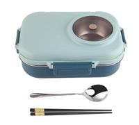 ANKROYU Thermal Lunch Box 1100ml Insulated Box Double Layer 3 Grid Leakproof Stainless Steel Food Container for Office School Adults Kids 304 Steel with Chopsticks Spoon Soup Bow (Azul)