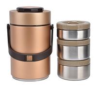 ANKROYU Vacuum Lunch Box 304 Stainless Steel 3 Layer Insulated Food Container Leak Proof Thermal Box for Work Travel Picnic Outdoor 2300ml Large Capacity (Oro)