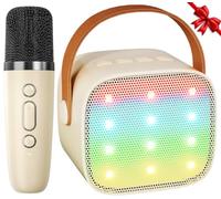 Ankuka Karaoke 1 Micrófono Karaoke Infantil Bluetooth con Micrófono Inalámbrico Altavoz con Luces LED Regalo Niña Juguete Que Cambia de Voz Beige
