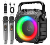 Ankuka Karaoke 2 Microfonos Inalambricos Karaoke Profesional Altavoz con Microfono y Sistema PA, Soporta Bluetooth/TV/TF/USB/AUX/FM/TWS(Negro)