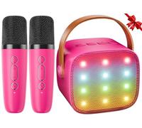 Ankuka Karaoke 2 Micrófonos Karaoke Infantil Bluetooth con Micrófono Inalámbrico Altavoz con Luces LED Regalo Niña Juguete Que Cambia de Voz Rosa Oscuro