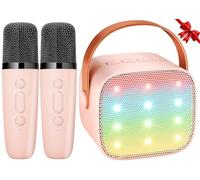Ankuka Karaoke 2 Micrófonos Karaoke Infantil Bluetooth con Micrófono Inalámbrico Altavoz con Luces LED Regalo Niña Juguete Que Cambia de Voz Rosa