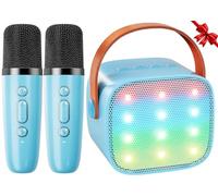 Ankuka Karaoke 2 Micrófonos Karaoke Infantil Bluetooth con Micrófono Inalámbrico Altavoz con Luces LED Regalo Niña Juguete Que Cambia de Voz Azul