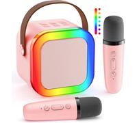 Ankuka Karaoke Infantil Karaoke 2 Microfonos Inalambricos para 4 5 6 7 8 9 10 11 12 Años, Altavoz Bluetooth Niños con Luces, Niña/Cumpleaños/Fiesta/Familia (Rosa)