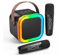 Ankuka Máquina de karaoke para niños y adultos, mini micrófono de karaoke portátil con Bluetooth, altavoz de canto con 2 micrófonos inalámbricos y luz, juguetes para todos los teléfonos inteligentes,