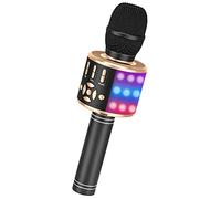 Ankuka - Micrófono inalámbrico, para karaoke, Bluetooth, para recepción, reproductor, regalo infantil, para Android/iOS, con función de grabación, luces parpadeantes, sonidos mágicos, dorado y negro