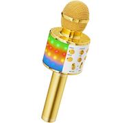 Ankuka Micrófono Karaoke Bluetooth Micrófono Inalámbrico Karaoke Micrófono Niña con Luces LED Regalo Juguetes para Niños Micrófono Cambiador de Voz, Compatible con Android, iOS, PC Oro