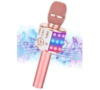 Ankuka Micrófono Karaoke Bluetooth Micrófono Inalámbrico Karaoke Micrófono Niña con Luces LED Regalo Juguetes para Niños Micrófono Cambiador de Voz, Compatible con Android, iOS, PC Oro Rosa Nuevo