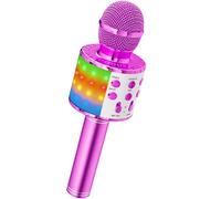 Ankuka Micrófono Karaoke Bluetooth Micrófono Inalámbrico Karaoke Micrófono Niña con Luces LED Regalo Juguetes para Niños Micrófono Cambiador de Voz, Compatible con Android, iOS, PC Morado